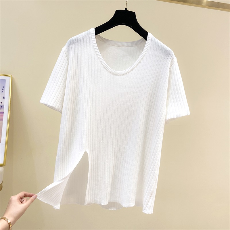 Split knitted fat T-shirt large yard summer tops for women