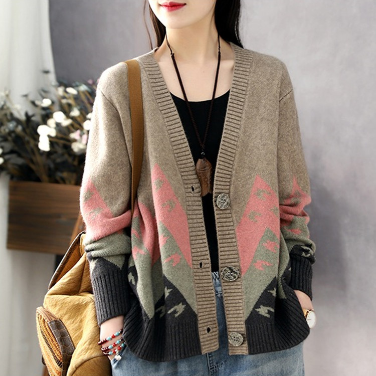 Korean style coat mixed colors cardigan for women
