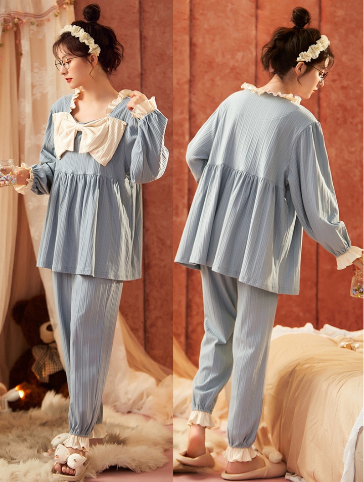 Sweet cotton bow autumn wears outside pajamas a set for women