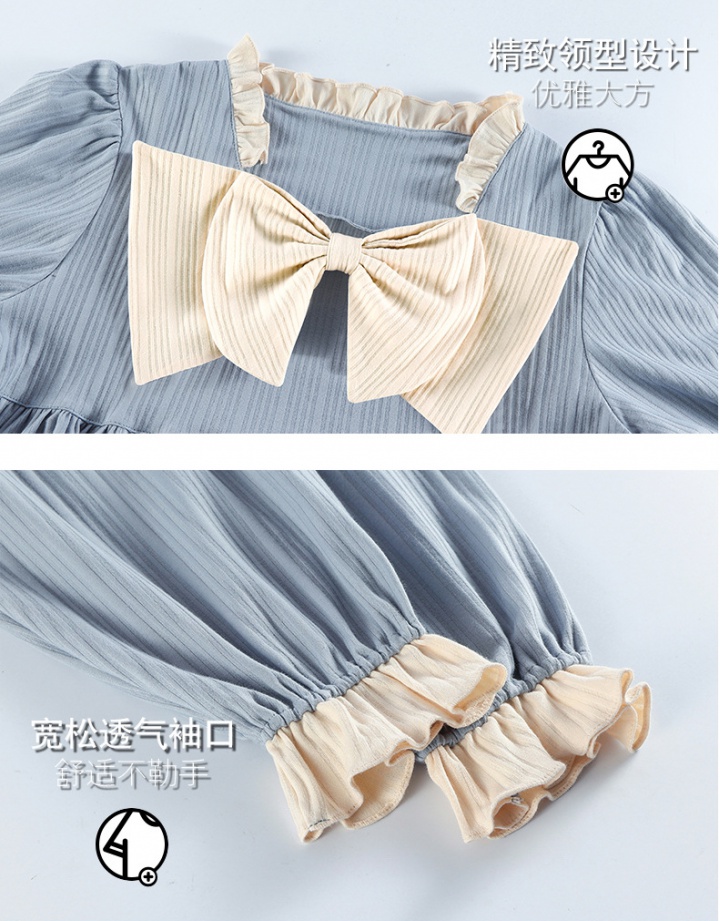 Sweet cotton bow autumn wears outside pajamas a set for women