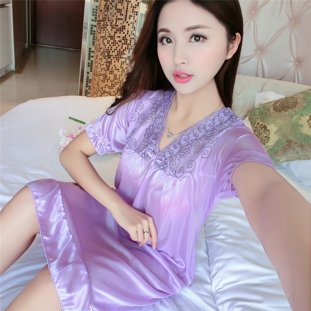 Fresh ice silk summer night dress sweet homewear pajamas for women