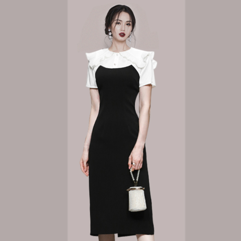 Splice black-white fashion light dress for women
