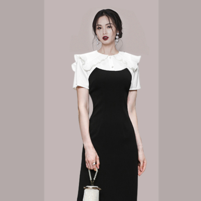 Splice black-white fashion light dress for women