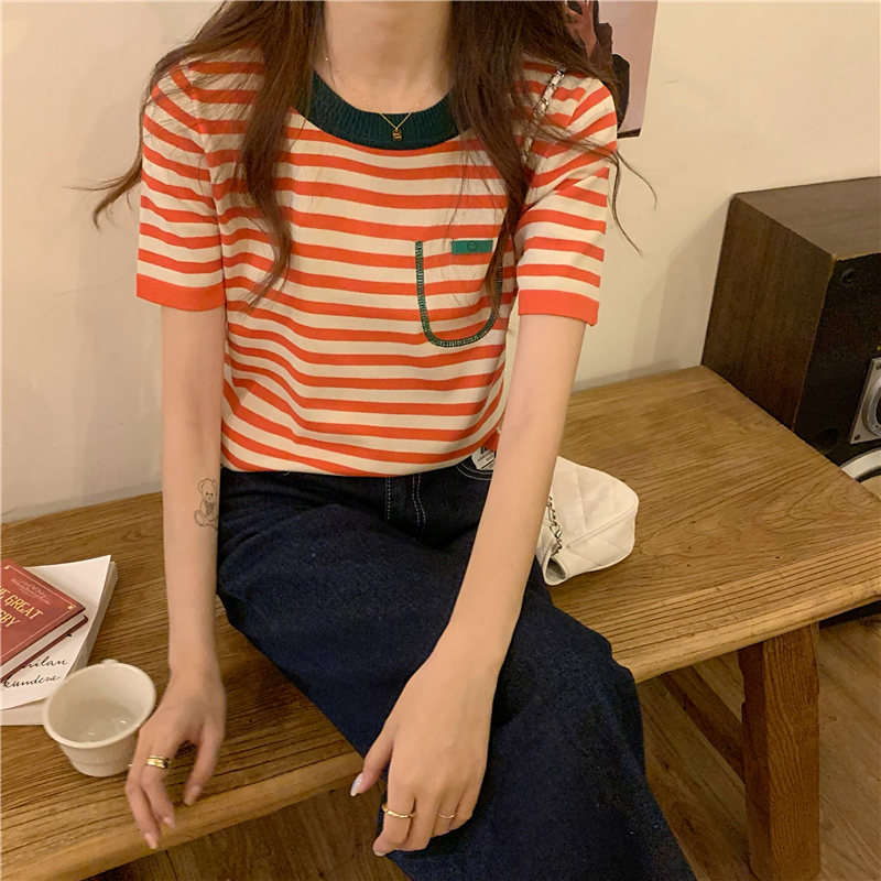 Korean style bottoming sweater stripe tops