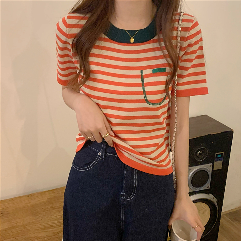 Korean style bottoming sweater stripe tops