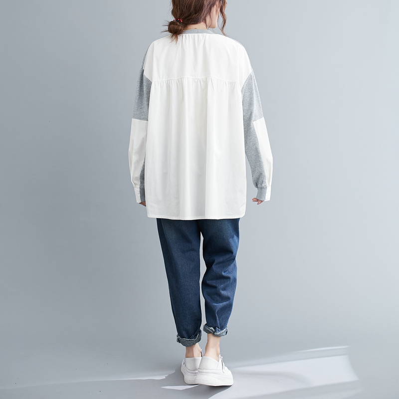 Loose autumn pullover shirt white round neck tops