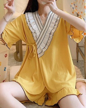 Lace cotton kimono lovely short sleeve pajamas a set for women
