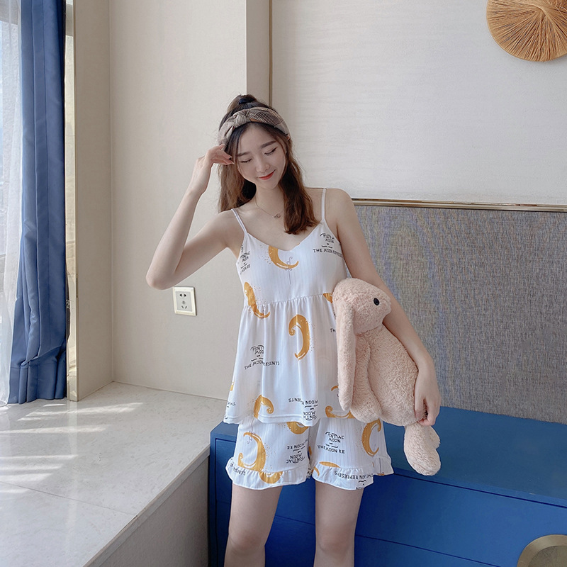 Milk silk shorts sling pajamas 2pcs set for women