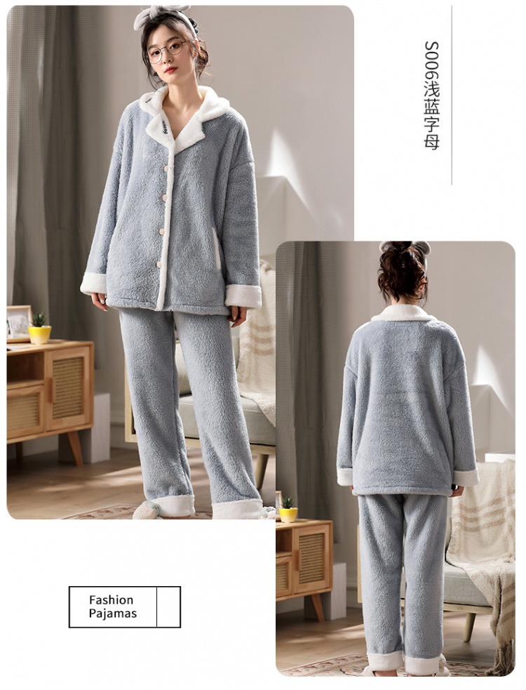 Autumn and winter plus velvet pajamas 2pcs set for women