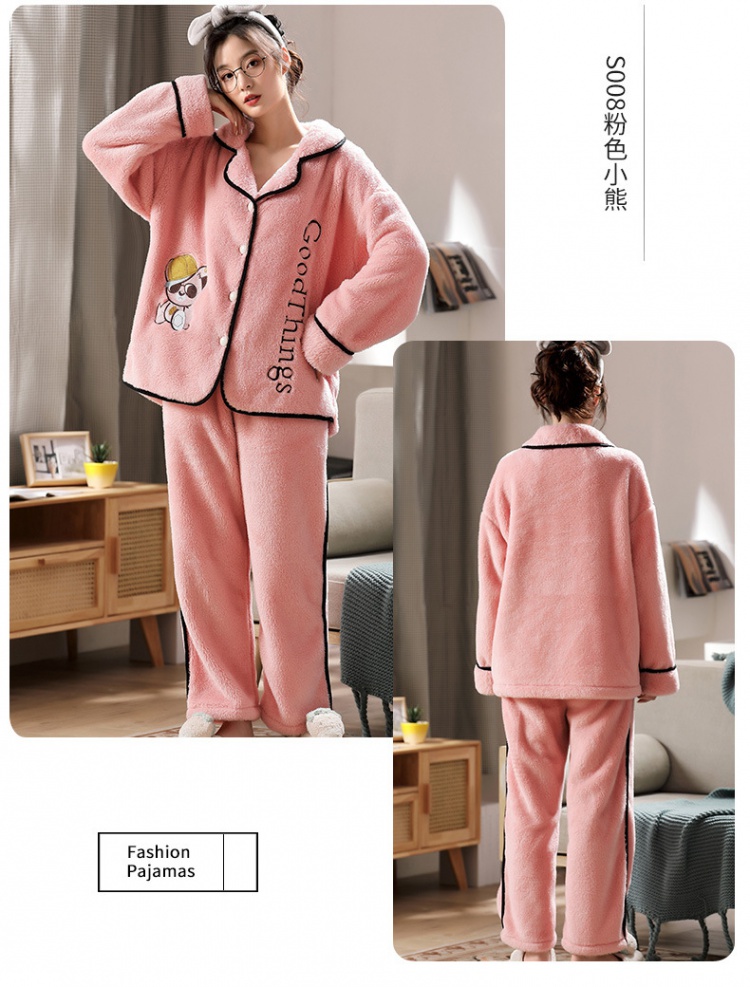 Autumn and winter plus velvet pajamas 2pcs set for women