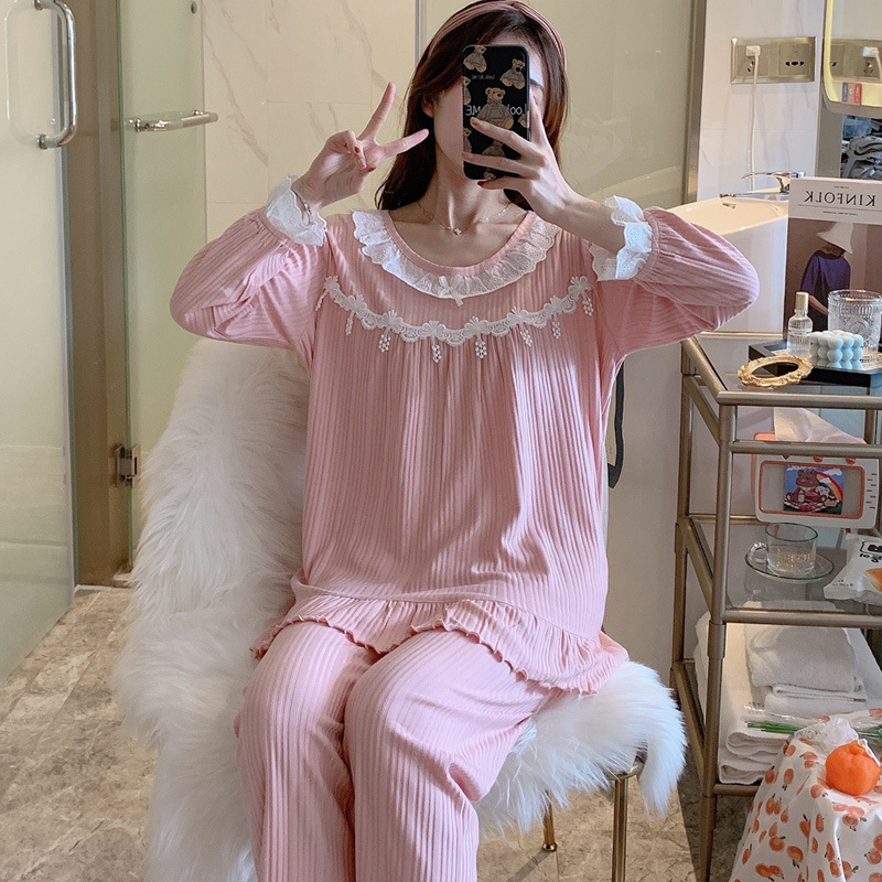 Sweet princess pure cardigan lace pajamas a set for women