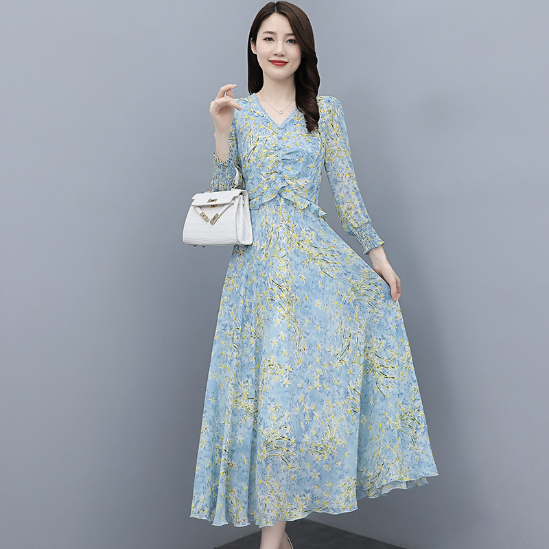 Floral long autumn long sleeve dress for women