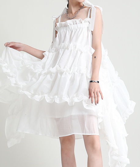 Lace irregular small lady summer sling gauze dress