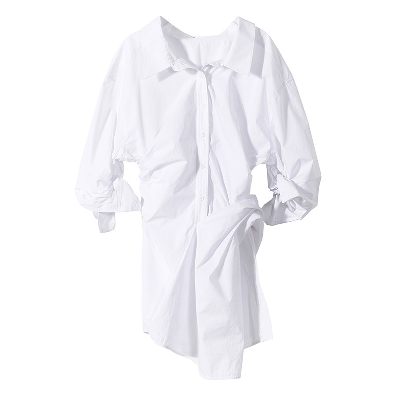 Irregular fold shirt short sleeve loose dress for women