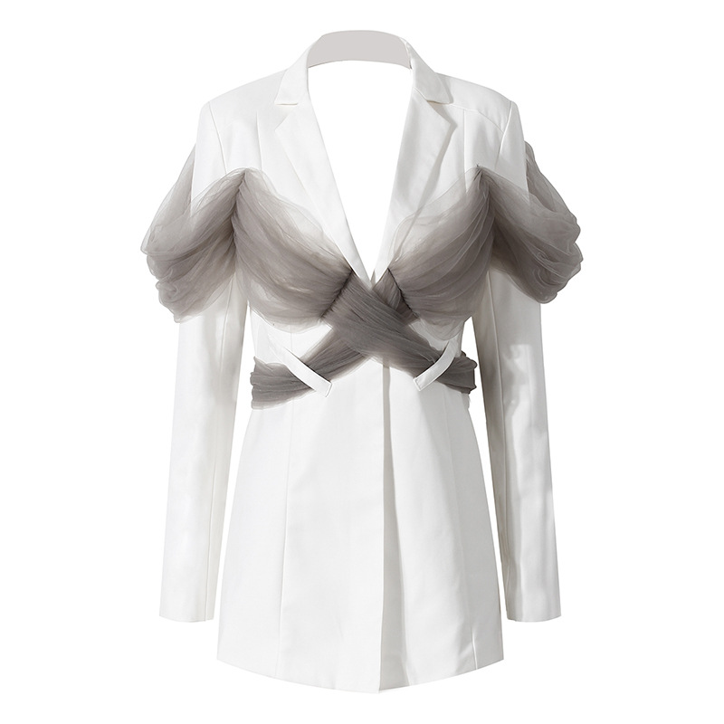 White mixed colors coat slim business suit for women