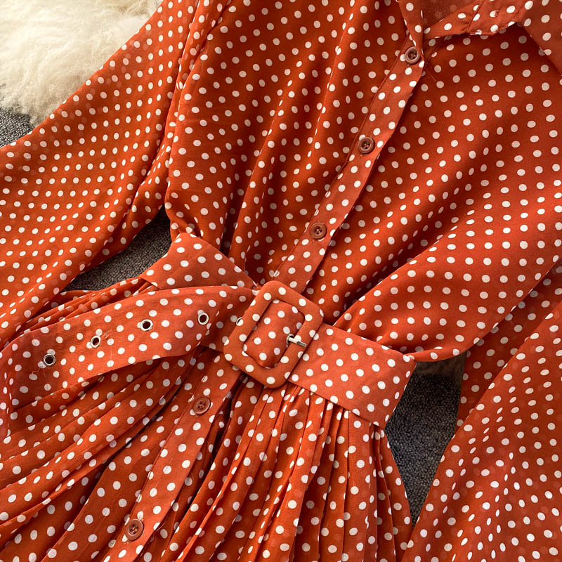 Polka dot chiffon long pleated dress for women