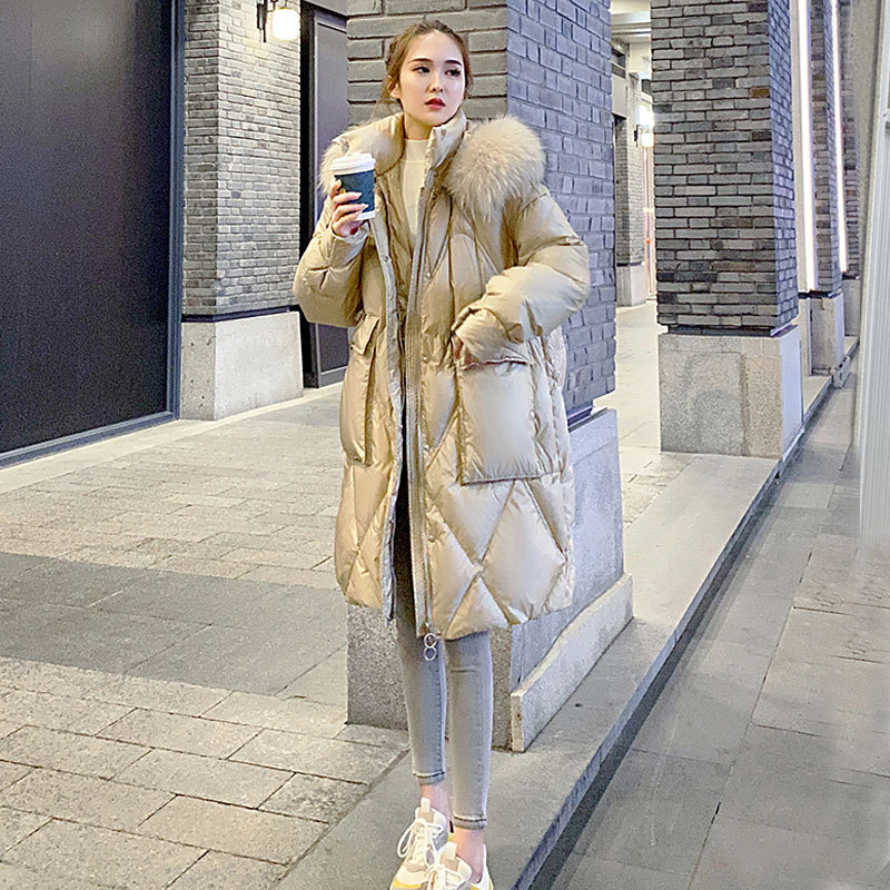 Loose down winter glossy Western style cotton coat for women