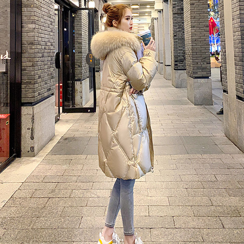 Loose down winter glossy Western style cotton coat for women