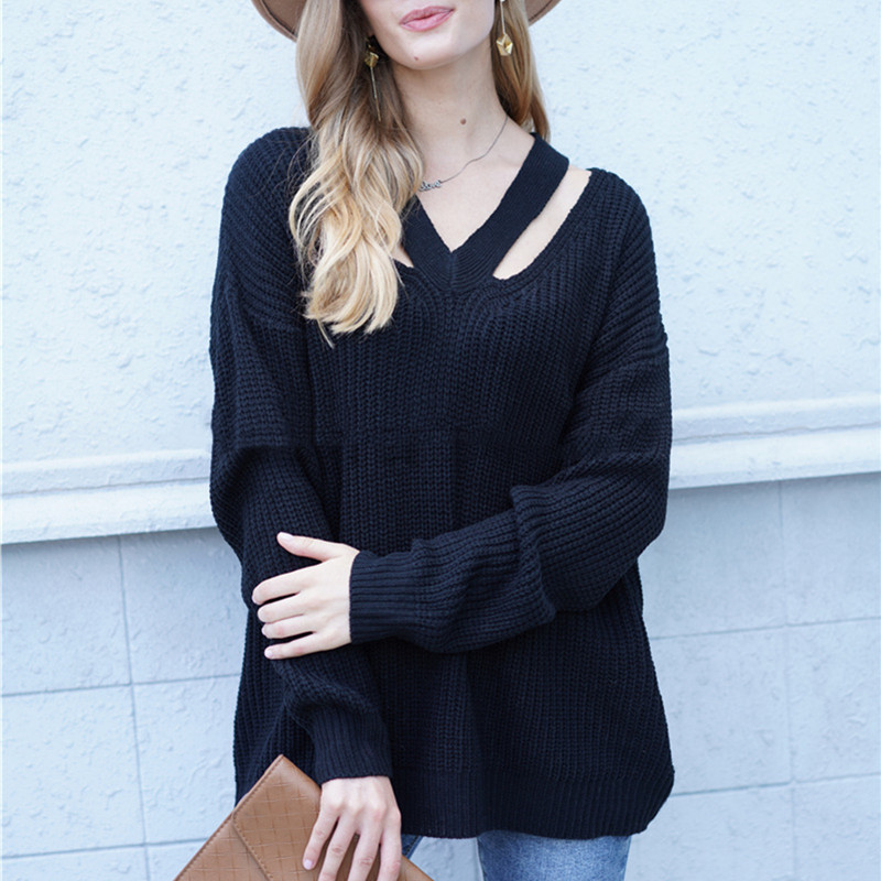Long sleeve knitted autumn and winter pullover sweater for women