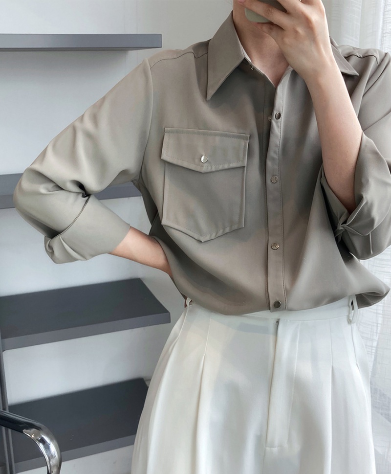 Loose Korean style drape autumn metal buckles shirt for women