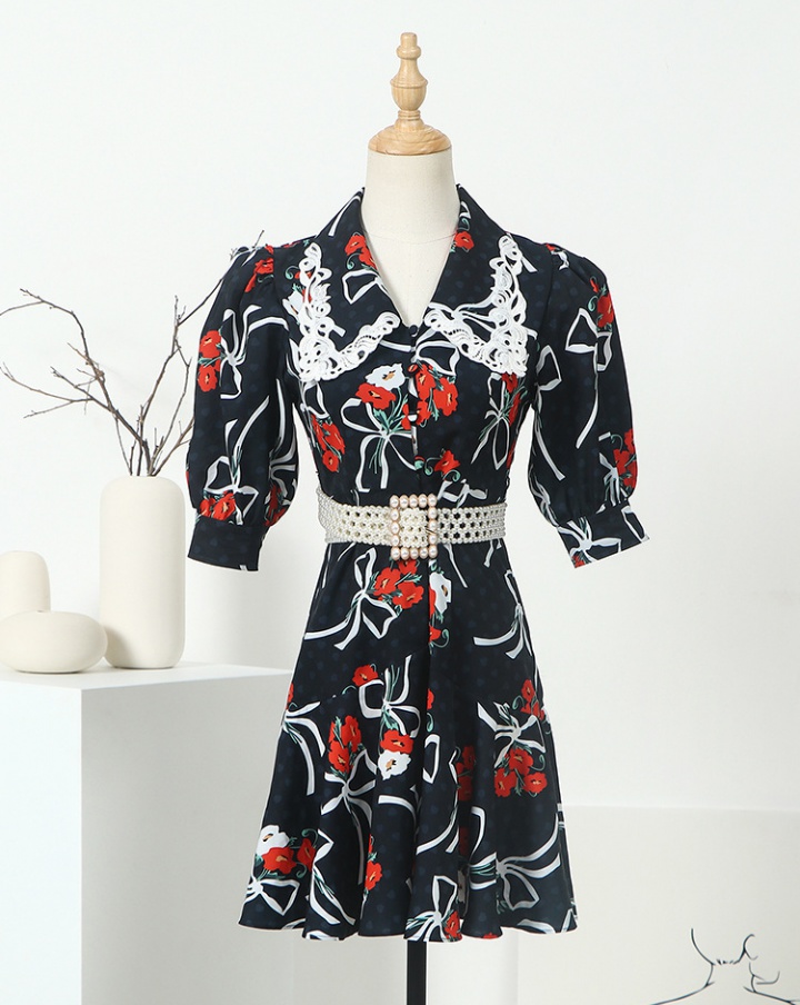 Slim printing embroidered flowers fashion dress for women