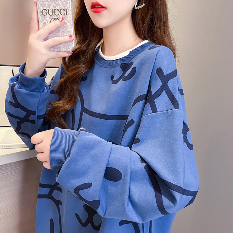 Autumn round neck long loose hoodie for women
