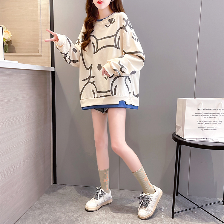 Autumn round neck long loose hoodie for women
