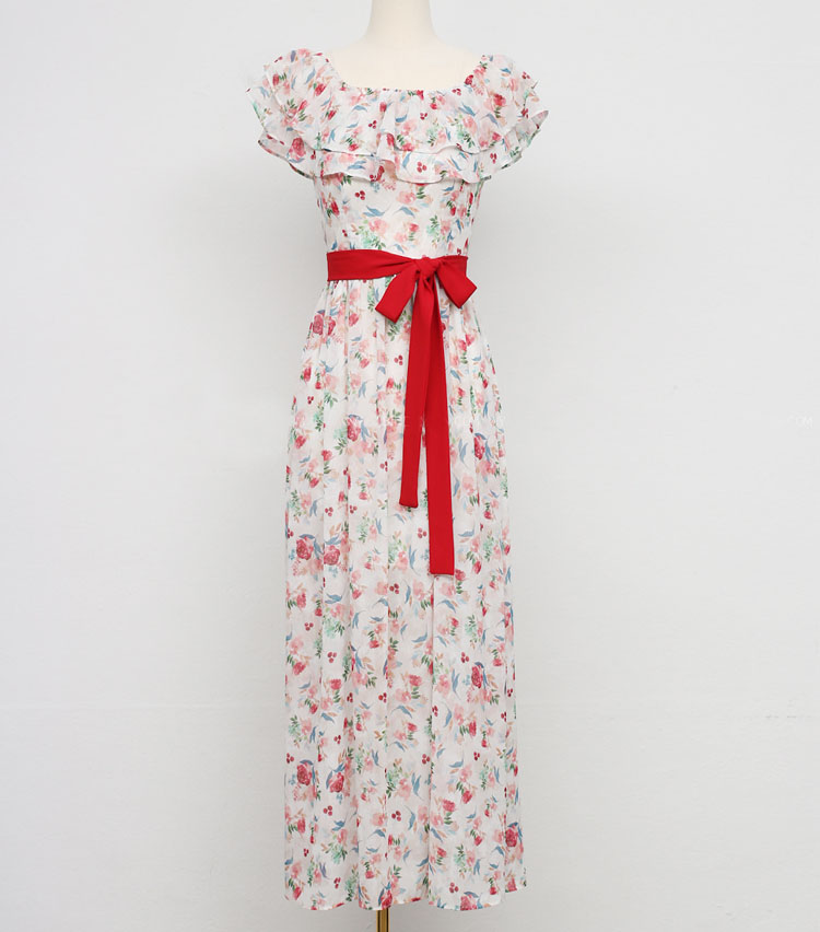 Flat shoulder floral pinched waist summer dress for women