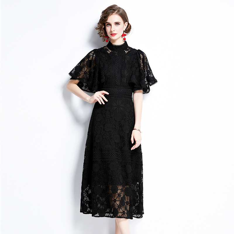Black summer European style long dress slim lace dress