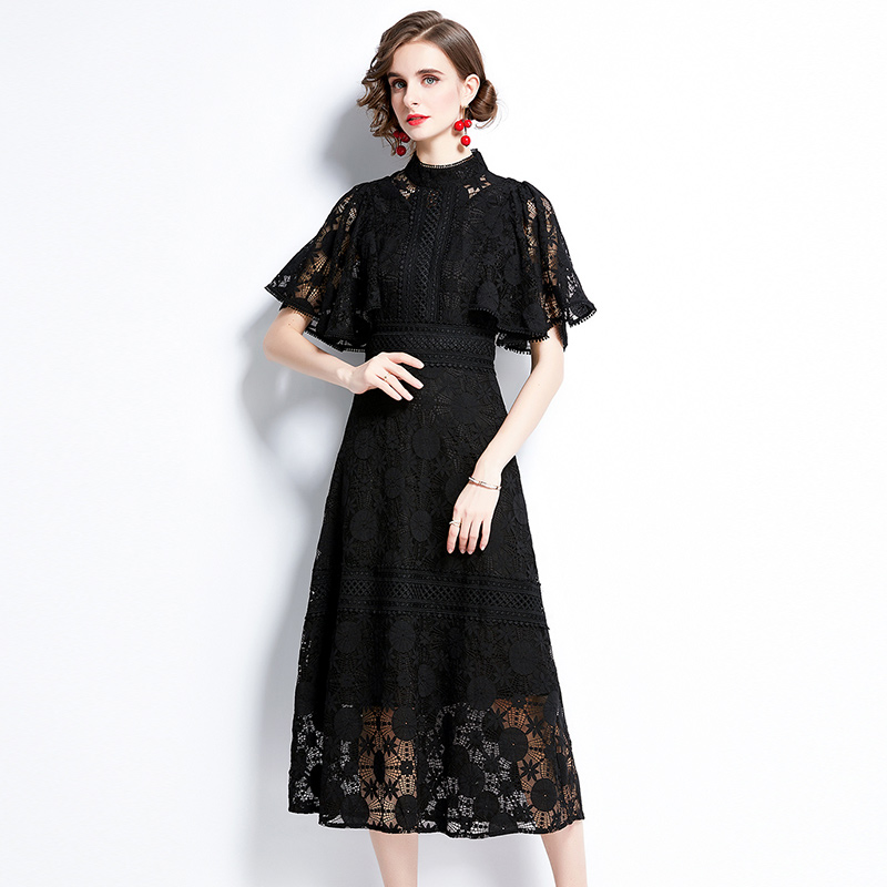 Black summer European style long dress slim lace dress