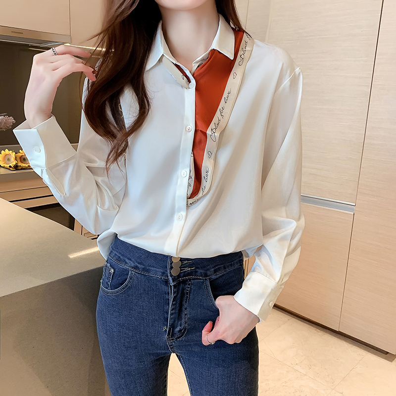 Long sleeve white tops pure autumn shirt for women
