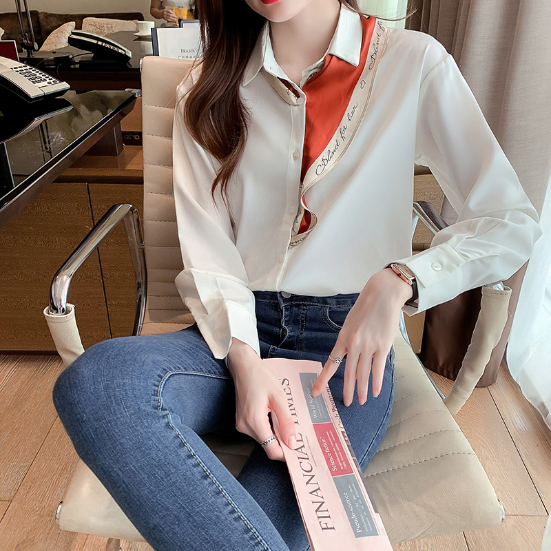 Long sleeve white tops pure autumn shirt for women