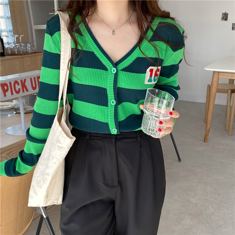 Stripe Korean style coat long sleeve slim cardigan