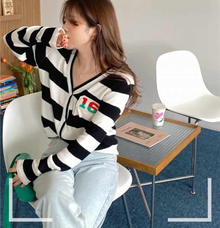 Stripe Korean style coat long sleeve slim cardigan
