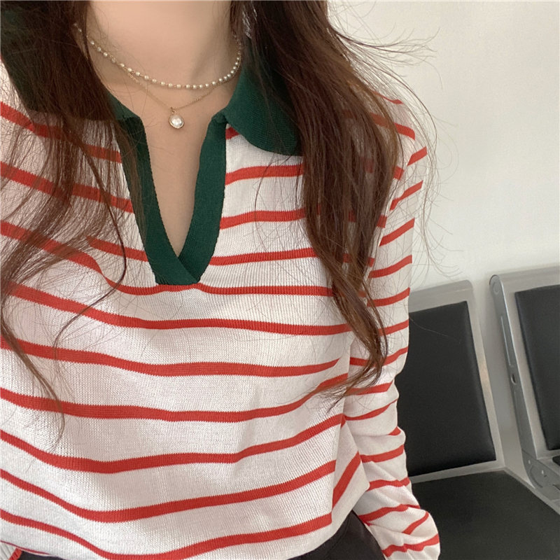 Slim mixed colors clavicle all-match Korean style tops