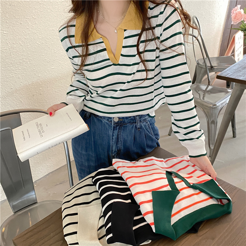 Slim mixed colors clavicle all-match Korean style tops