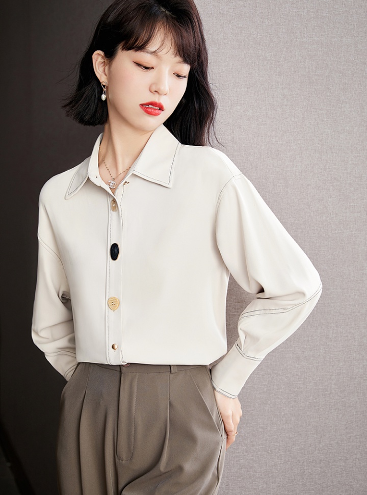 Loose retro autumn shirt chiffon France style tops for women