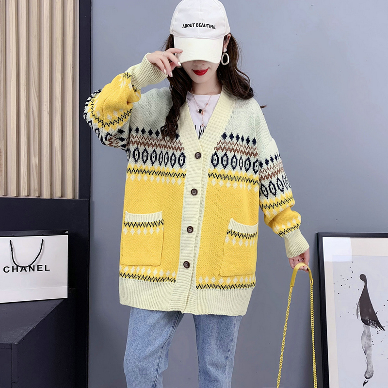 V-neck sweater thick coat for women