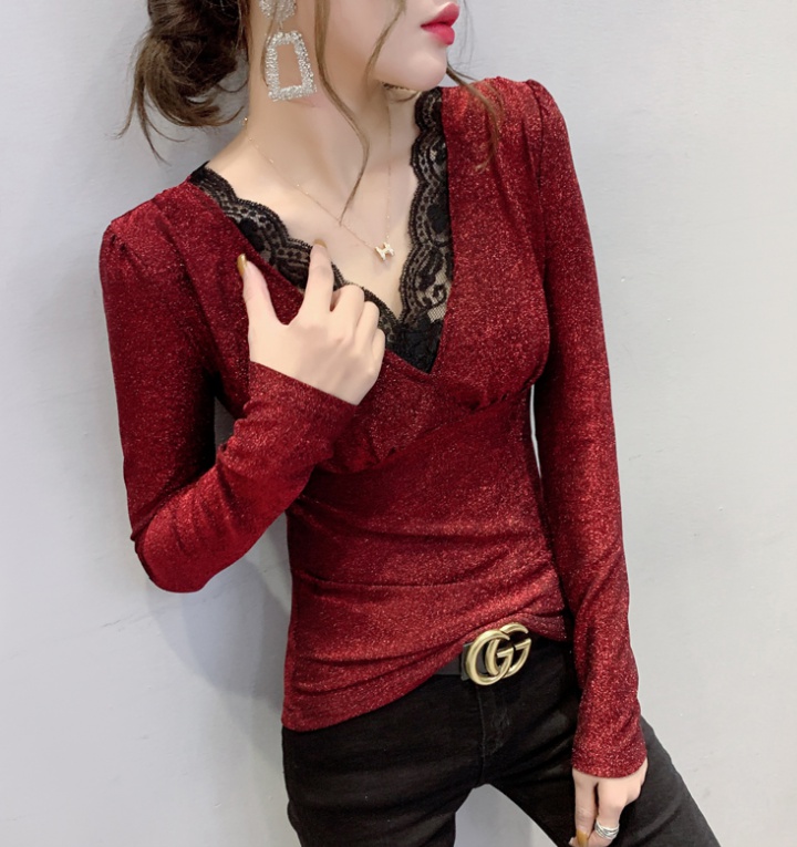 Sexy autumn long sleeve tops lace European style T-shirt