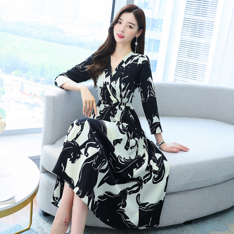 Slim long middle-aged exceed knee long sleeve dress for women