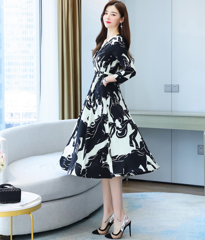 Slim long middle-aged exceed knee long sleeve dress for women