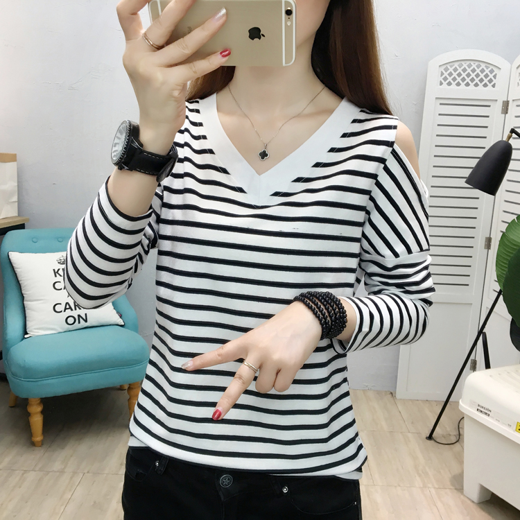 Stripe T-shirt Korean style bottoming shirt for women