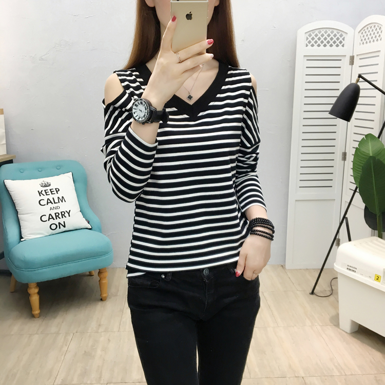 Stripe T-shirt Korean style bottoming shirt for women