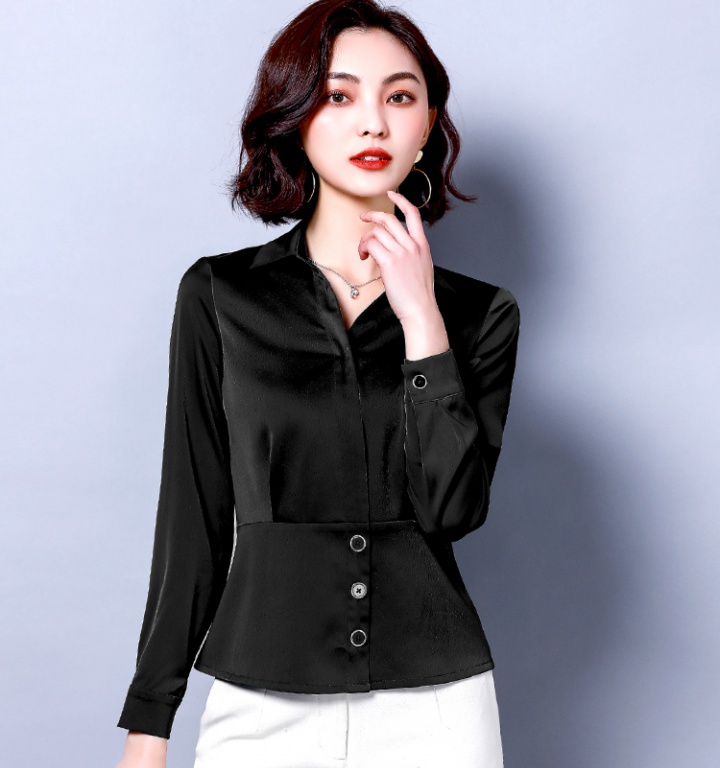 Slim satin shirt long sleeve Korean style tops