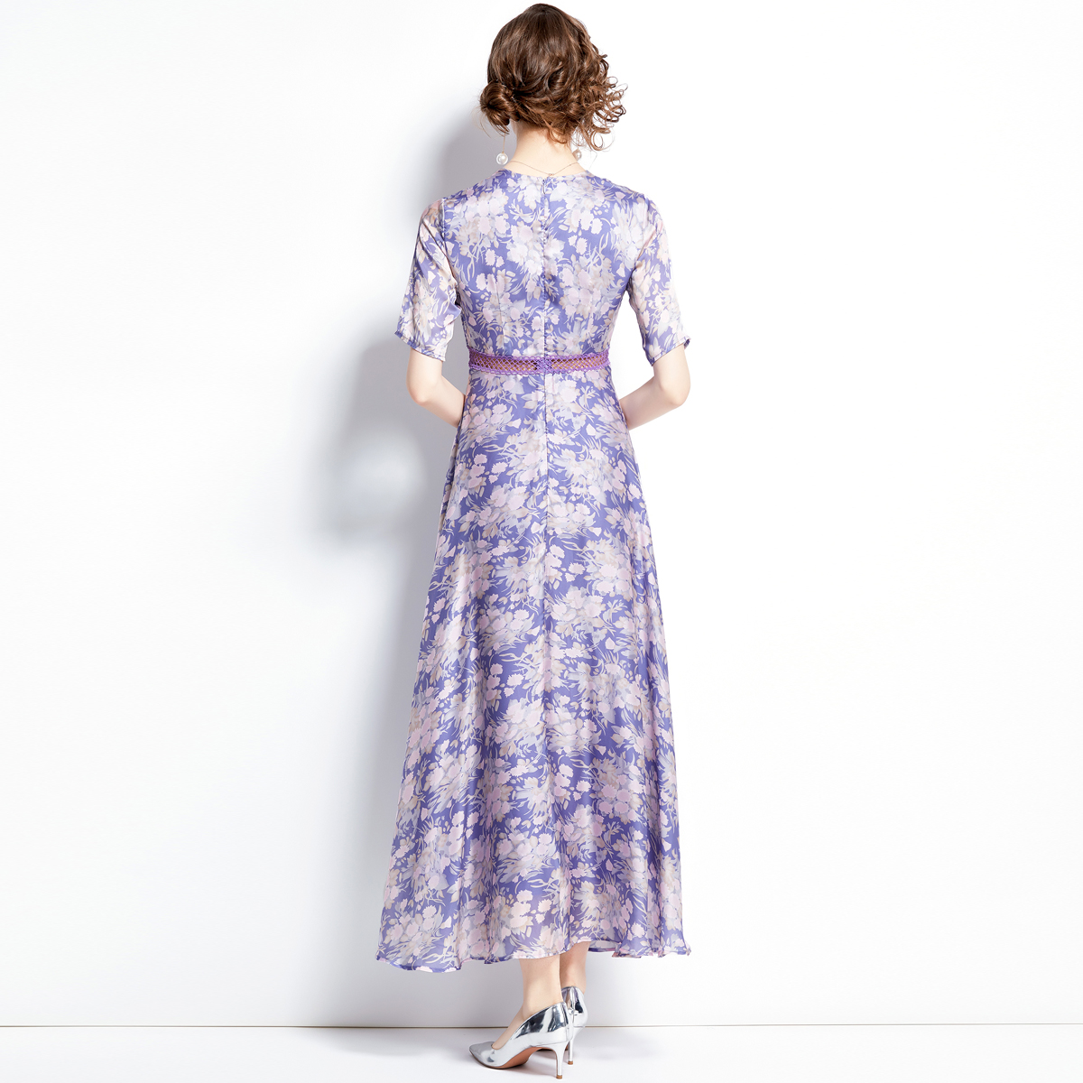 Elegant big skirt dress printing floral long dress