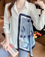 Animal long sleeve tops asymmetry white shirt for women
