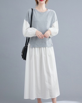 Pullover long mixed colors autumn round neck loose dress