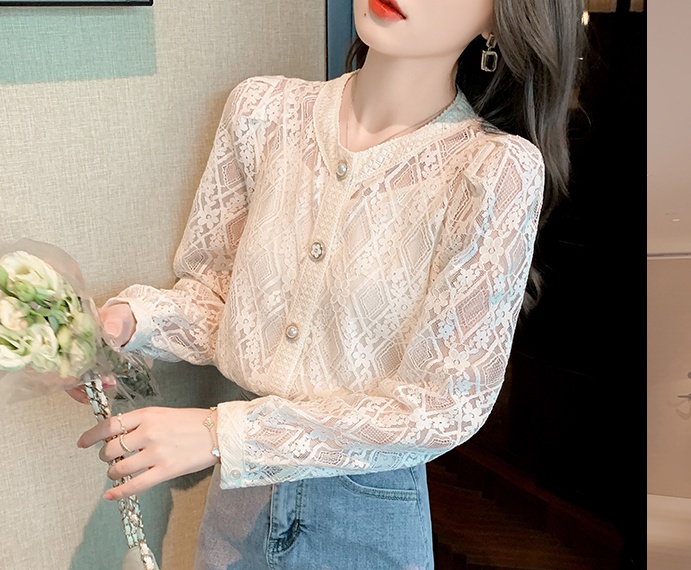 Lace round neck long sleeve shirt elegant autumn tops