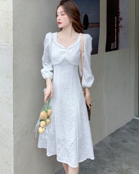 Autumn pearl dress jacquard France style long dress