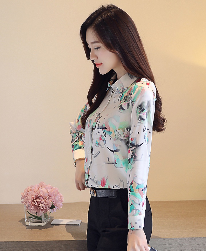 Silk slim printing shirt long sleeve temperament tops for women